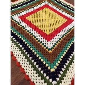 Vintage Handmade Crochet Afghan Throw Blanket Granny‎ Square 46 X 46 Retro Artsy